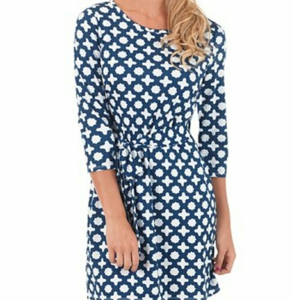 Mud Pie- Navy Lattice Courtney Scoop Neck Dress